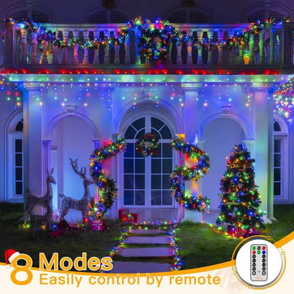 Multicolor Icicle Christmas Lights | 400 LED 32ft Connectable | Ollny